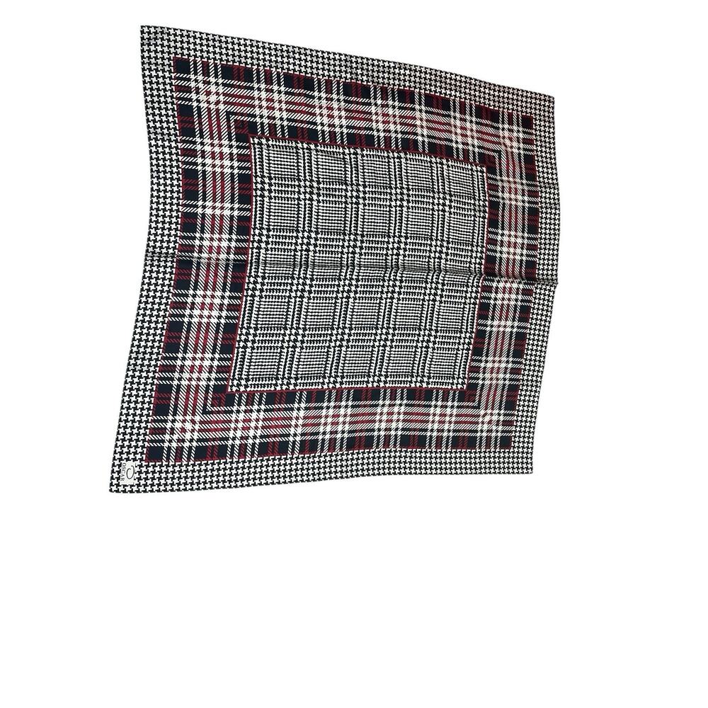 Vintage Oscar de la Renta Scarf Black White Houndstooth Silk Red Square
